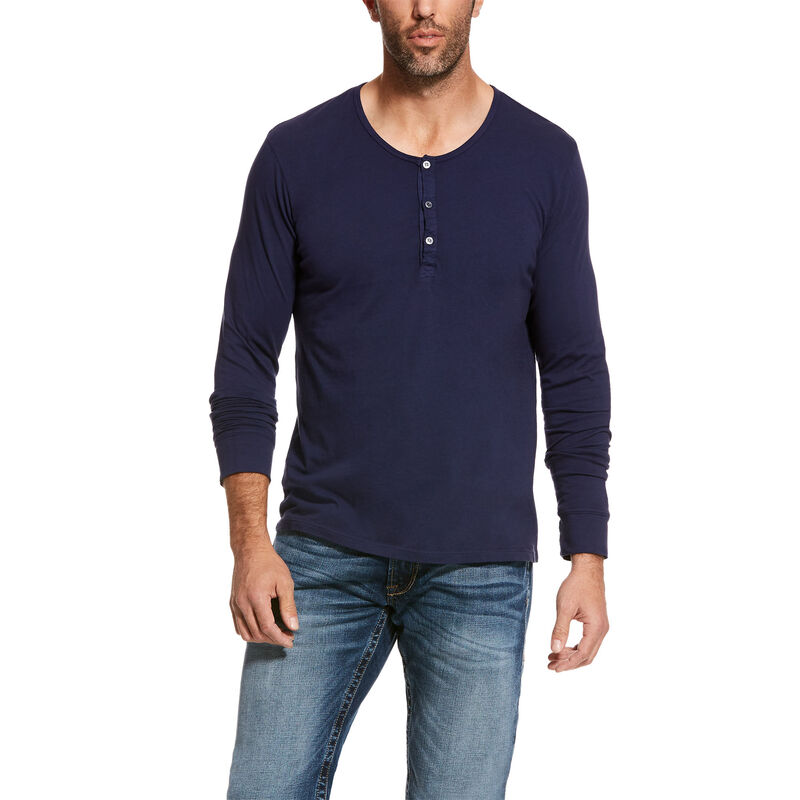 Ariat Western: Manga Larga Henley Hombre - Azul Oscuro Marino (NEHZF5972)